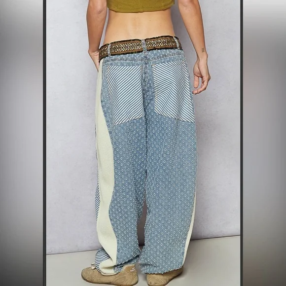 POL Patterned Denim Boyfriend Style Pants with Laser Cut Accents - Picture 4 of 4